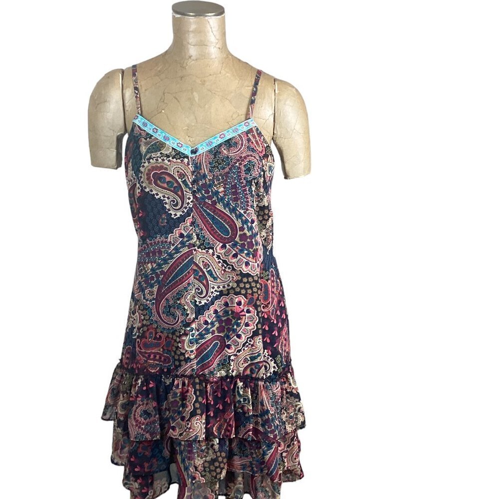 Xhilaration Paisley BOHO Mini Sun Dress Sz L #238A - Picture 2 of 10